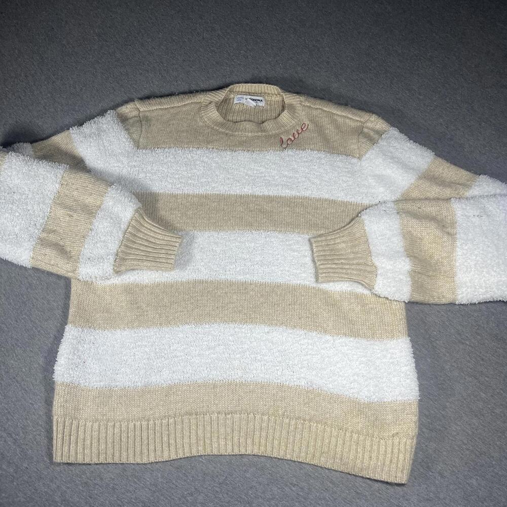 Lauren Lane x Sonoma Life+ Style Beige and White Striped Sweater Woman’s Medium